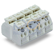4-conductor chassis-mount terminal strip, with ground contact, PE-N-L1-L2, white