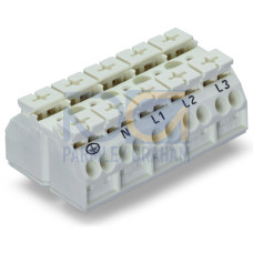 4-conductor chassis-mount terminal strip, with ground contact, PE-N-L1-L2-L3, white