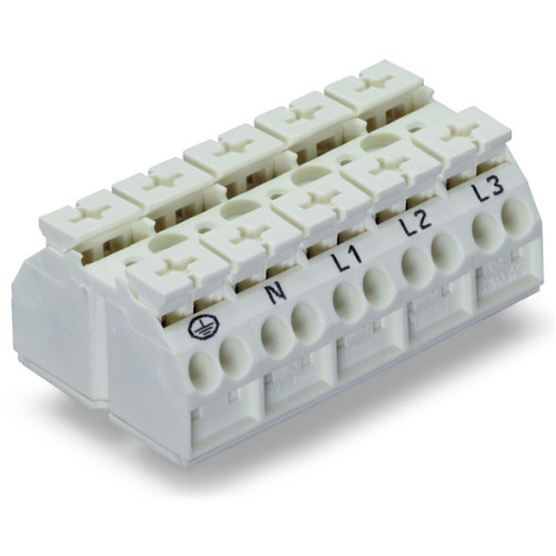 4-conductor chassis-mount terminal strip, with ground contact, PE-N-L1-L2-L3, white