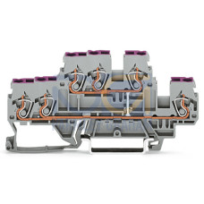 3-conductor, double-deck terminal block, 6-conductor through terminal block, L, gray