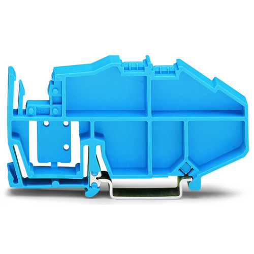 Busbar carrier, with end stop function and detachable separator plate, for DIN 35 rail, blue