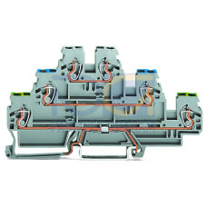 Triple-deck terminal block, Ground conductor/through/through terminal block, 2.5 mm&sup2;, gray