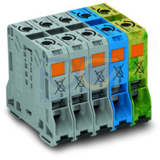 Three phase set, with 50 mm&sup2; high-current tbs, only for DIN 35 x 15 rail, gray/blue/green-yellow