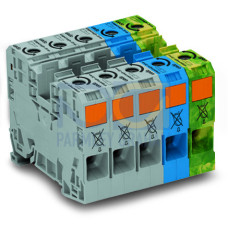 Three phase set, with 35 mm&sup2; high-current tbs, only for DIN 35 x 15 rail, gray/blue/green-yellow