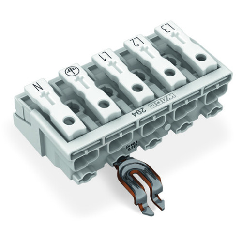 Lighting connector, push-button, external, with angled snap-in ground contact, white