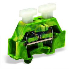 2-conductor terminal block, on both sides with push-button, with snap-in mounting foot, green-yellow