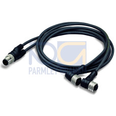 Sensor/Actuator cable, 2xM12 socket,  angled, M12A plug,  straight