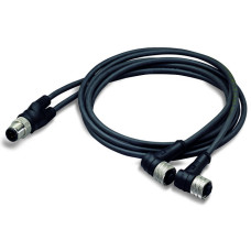 Sensor/Actuator cable, 2xM12 socket, angled, M12A plug, straight, 4-pole, Length: 1 m