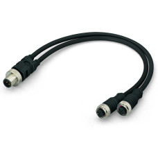 Sensor/Actuator cable, 2xM12 socket, straight, M12A plug, straight, 4-pole, Length: 1 m