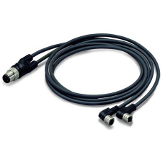 Sensor/Actuator cable, 2xM8 socket, angled, M12A plug, straight, 4-pole, Length: 1 m