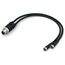 Sensor/Actuator cable, 2xM8 socket, straight, M12A plug, straight, 4-pole, Length: 1 m