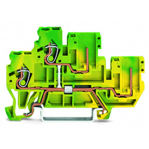 2-conductor/2-pin, double-deck carrier terminal block, 2-conductor/2-pin ground terminal block, 2.5 mm&sup2;, green-yellow