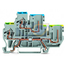 1-conductor/1-pin double deck receptacle terminal block, Ground conductor/through terminal block, 2.5 mm&sup2;, gray