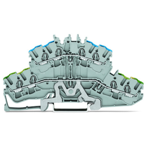 4-conductor double deck terminal block, Ground conductor/through terminal block, 2.5 mm&sup2;, gray