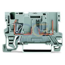 1-conductor/1-pin component carrier terminal block, with diode 1N4007, anode, right side, gray