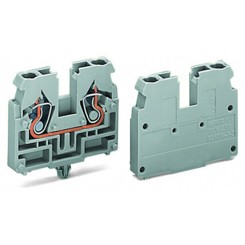 2-conductor end terminal block, without push-buttons, with snap-in mounting foot, light gray