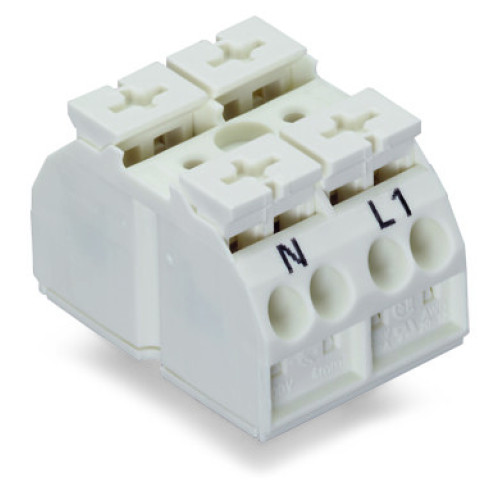 4-conductor chassis-mount terminal strip, without ground contact, N-L1, white