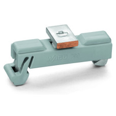 Carrier with grounding foot, parallel to carrier rail, 15 mm long, gray
