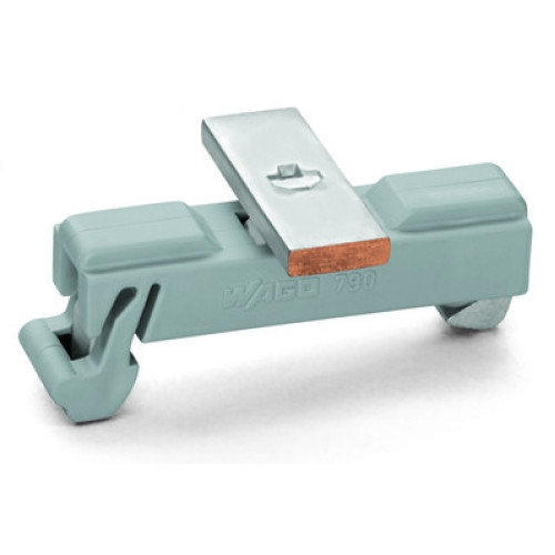 Carrier with grounding foot, parallel to carrier rail, 25 mm long, gray