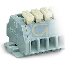 2-conductor terminal strip, on one side with push-buttons, with snap-in mounting feet, gray