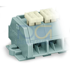 4-conductor terminal strip, on one side with push-buttons, with fixing flanges, gray