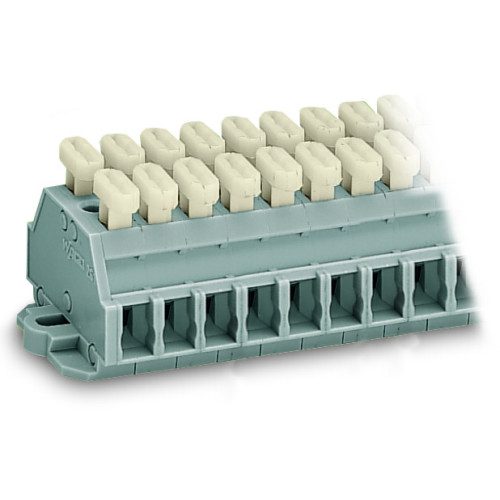 2-conductor terminal strip, on both sides with push-buttons, with fixing flanges, gray
