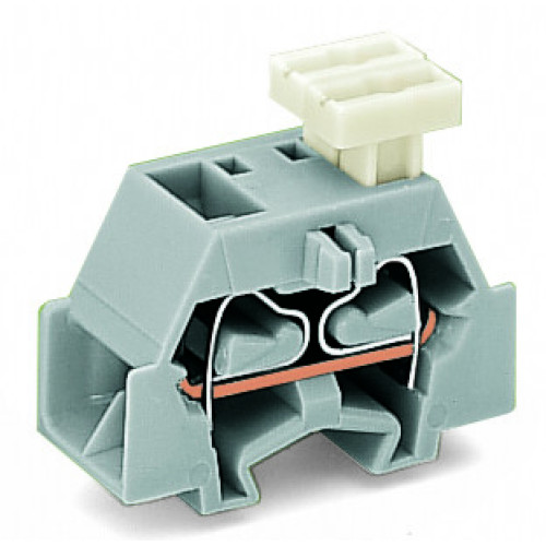 4-conductor terminal block, on one side with push-buttons, with snap-in mounting foot, light gray