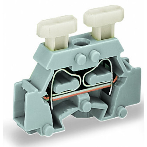 2-conductor terminal block, on both sides with push-button, with fixing flange, gray