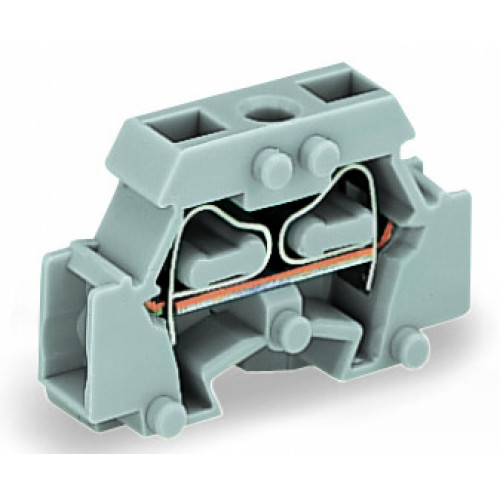 2-conductor terminal block, without push-buttons, with fixing flange, gray