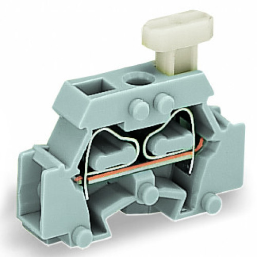 2-conductor terminal block, on one side with push-button, with fixing flange, gray