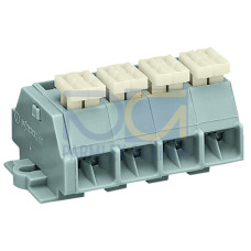 4-conductor terminal strip, on one side with push-buttons, with fixing flanges, gray