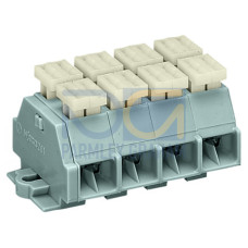 4-conductor terminal strip, on both sides with push-buttons, with fixing flanges, gray