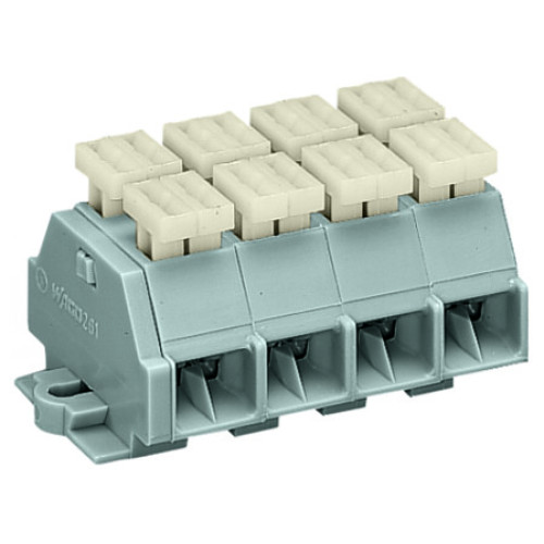 4-conductor terminal strip, on both sides with push-buttons, with fixing flanges, gray