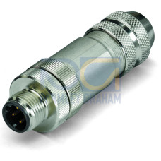 Fitted pluggable connector, 4-pole, shielded, M12 plug, straight, D-coded