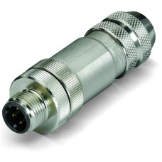 Fitted pluggable connector, 4-pole, shielded, M12 plug, straight, D-coded, Spring