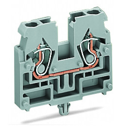 2-conductor terminal block, without push-buttons, with snap-in mounting foot, gray