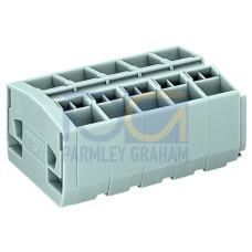 4-conductor terminal strip, without push-buttons, with snap-in mounting feet, gray