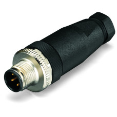 Fitted pluggable connector, 4-pole, M12 plug, straight, A-coded, Spring