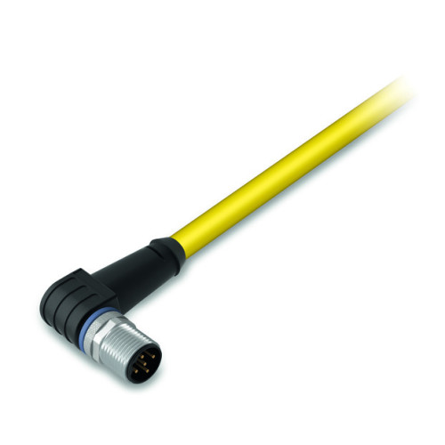 System bus cable for drag chain, M12B plug,  angled, 5-pole, yellow