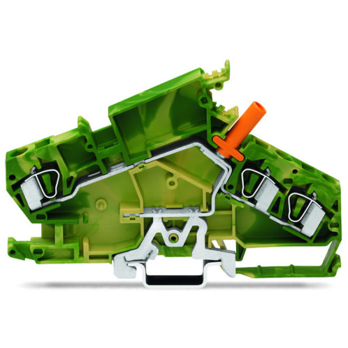 3-conductor ground terminal block, 6 mm&sup2;, with touch-proof test socket, green-yellow