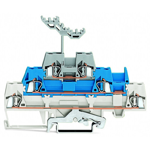 Triple-deck terminal block, Shield/through/through terminal block, 2.5 mm&sup2;, white/blue/gray