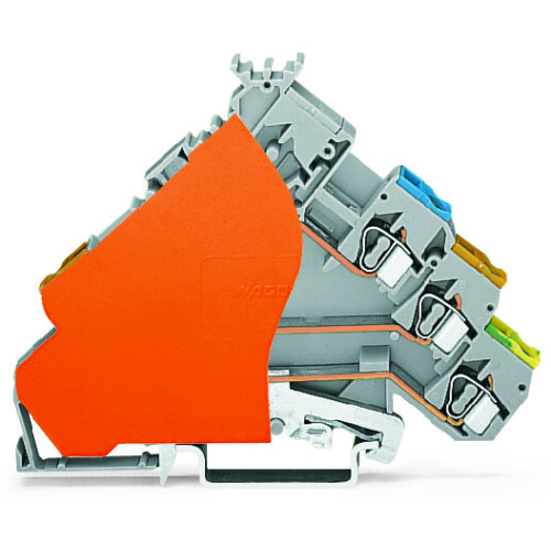 3-conductor actuator supply terminal block, with ground contact, with colored conductor entries, gray