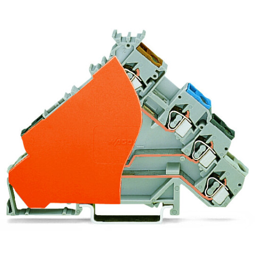 4-conductor sensor terminal block, for PNP (positive) switching sensors, for fuse plugs, gray