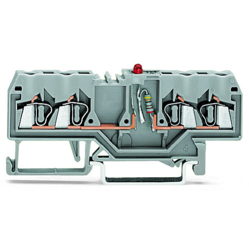 Component terminal block, 4-conductor, LED (red), gray