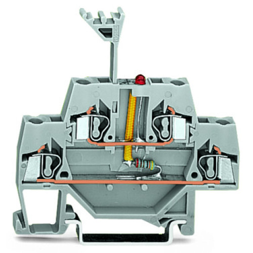 Component terminal block, double-deck, LED (red), gray