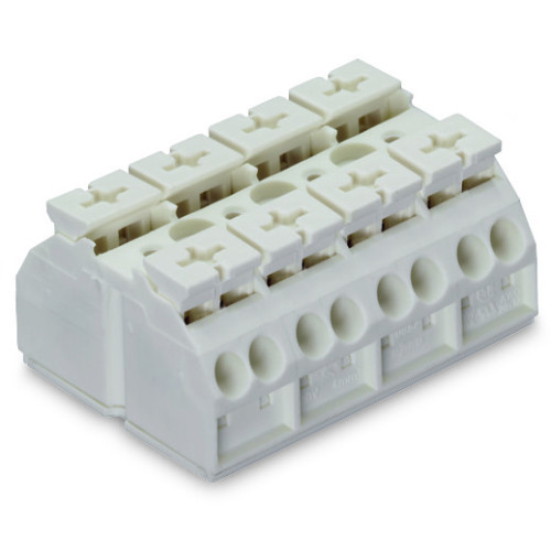 4-conductor chassis-mount terminal strip, without ground contact, 4-pole, white