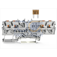 4-conductor fuse terminal block, for mini-automotive blade-style fuses, with test option, gray