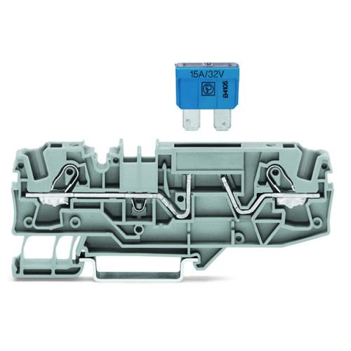 2-conductor fuse terminal block, for automotive blade-style fuses, with test option, gray
