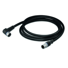 Sensor/Actuator cable, M12A socket, angled, M12A plug, straight, 4-pole, Length: 1 m