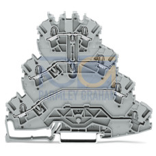 Quadruple-deck rail-mounted terminal block, Rail-mounted terminal block for electric motor wiring, L1 - L2 - L3, gray